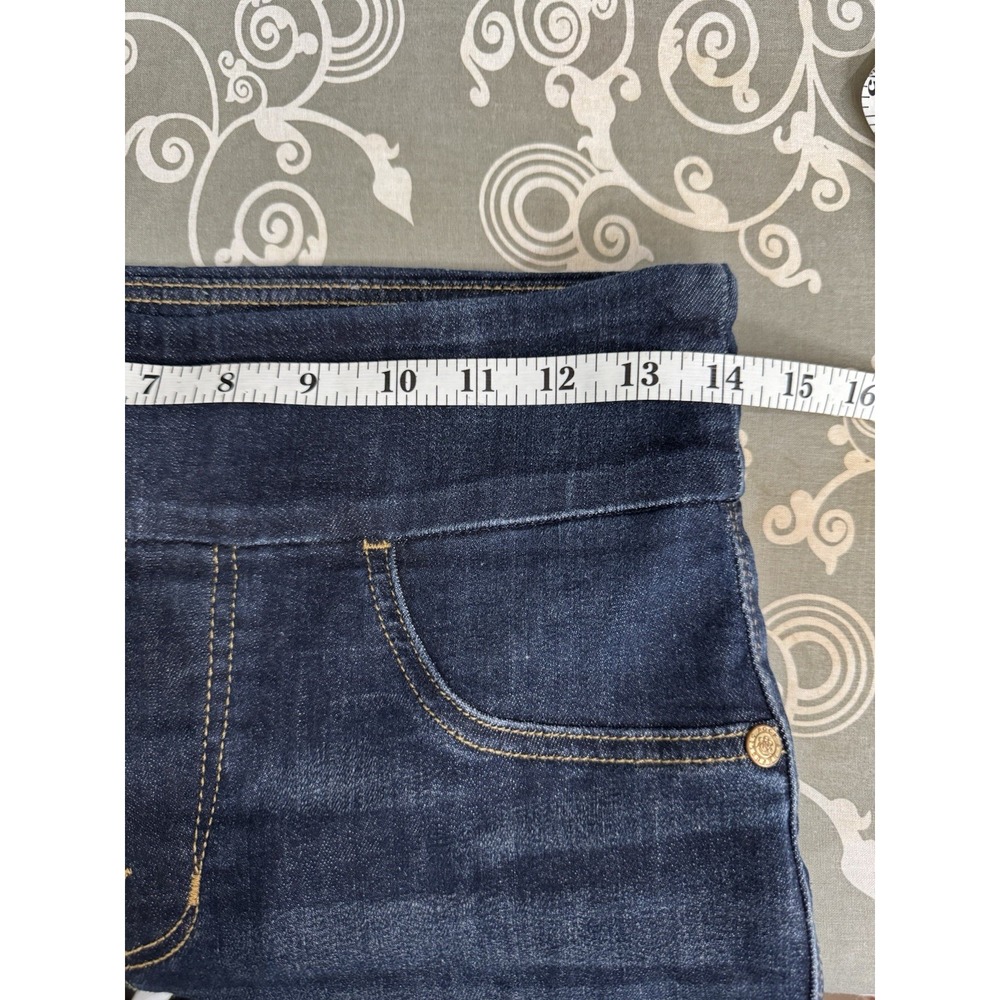 Dark Wash Pull On Denim Shorts Frayed Raw Hem Bermuda Indigo Boho Distressed - Picture 4 of 6
